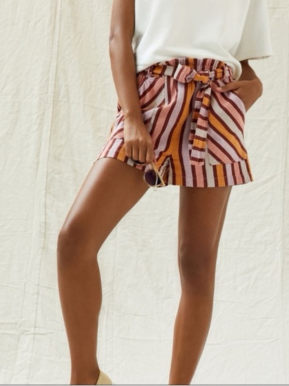 Anthropologie Cotton Striped Pull on Shorts - NO BELT Women’s size Large